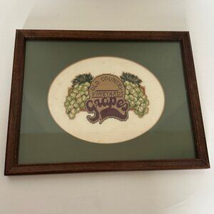 Vintage Framed Grape Vineyard Cross-Stitch Art